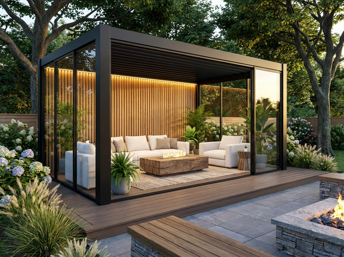 Pergola med justerbare lameller